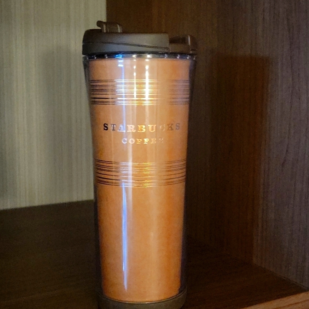 2007 Starbucks Black with brown and gold 16oz Travel Mug